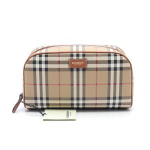 BURBERRY Pouch 8067158 PVC canvas leather Beige Brown Multicolor NEW Women